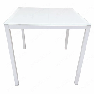 Masa alba cu cadru metalic si blat de sticla 80x80 cm - imagine 2