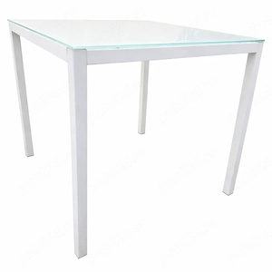 Masa alba cu cadru metalic si blat de sticla 80x80 cm - imagine 3