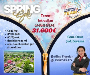 Oportunitate pe 1.100 mp intravilan, pregatit,Ozun,10 min de Sfantu Gheorghe,Covasna