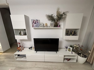 Biblioteca living alb lucios