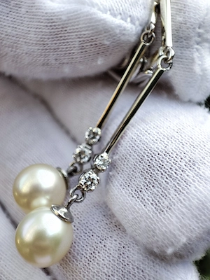 Cercei aur alb 18k Perle apa sarata Perla Akoya si Diamante cu certificat de laborator