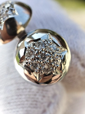 Cercei aur alb 14k cu Diamante Brilliante Stud Dome Fulg de Nea West Germany