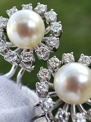 Cercei aur alb 18k Perle apa sarata Perla Akoya si Diamante cu certificat de laborator