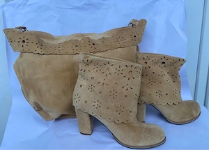 Set geantă si botine din piele intoarsă naturală