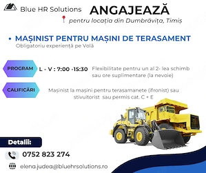 Masinist masini pentru terasamente   cu experienta in operarea volei