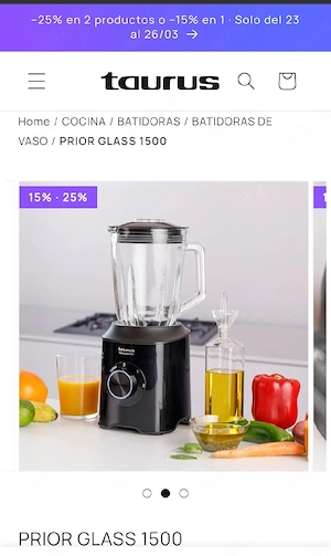 Blender Taurus PRIOR GLASS1500, 1500W, 1,5L, negru - imagine 3