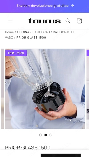 Blender Taurus PRIOR GLASS1500, 1500W, 1,5L, negru