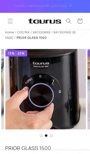 Blender Taurus PRIOR GLASS1500, 1500W, 1,5L, negru - imagine 2