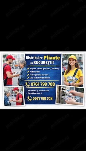 Căutăm persoane serioase pentru distribuirea de pliante în București.