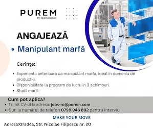 Purem Oradea angajeaza Manipulanti Marfa la 3 schimburi 