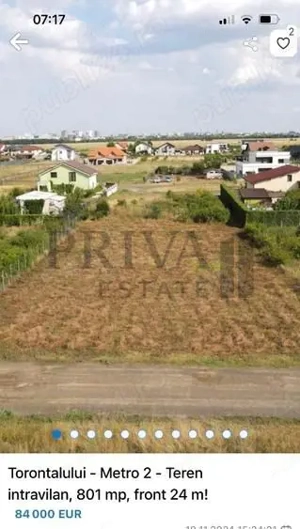 Teren intravilan, 801 mp, fs 24 ml, Torontal Metro 2