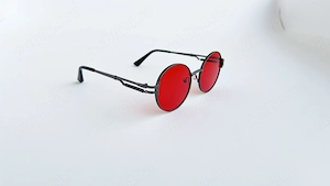 Ochelari de soare Steampunk Rotunzi - Rama neagra Lentile rosii