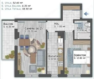 Apartament 2 camere, 60 mp, loc parcare inclus, centrală, Pallady - imagine 6