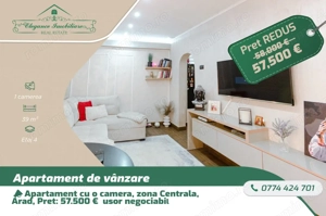 Apartament cu o camera, zona Centrala , Arad