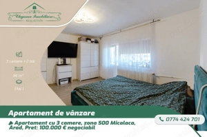 Apartament cu 3 camere, 2 bai și 2 balcoane zona  500 Micalaca ,Arad