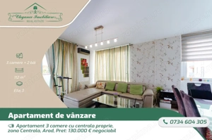 Apartament 3 camere cu centrala proprie, zona Centrala, Arad