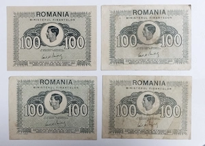Patru Bancnote 100 LEI 1941 Regele Mihai I