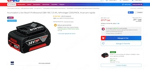 Acumulator Li-Ion Bosch Professional GBA 18V, 5.0 Ah Nou, nefolosit la cutie