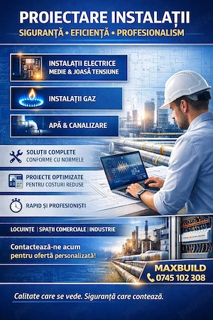 Servicii de proiectare pentru: Instalații electrice, Instalații de gaz, Apă și canalizare