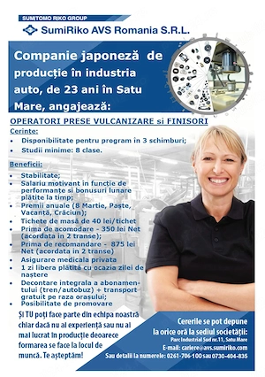 SumiRiko AVS Romania angajeaza operatori in productie