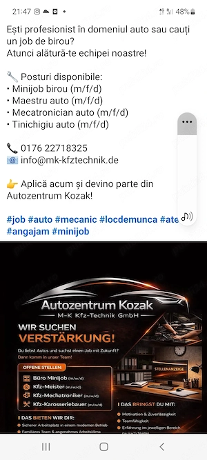 Angajăm Personal Autozentrum Kozak 