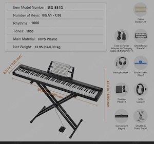 Vând tastatură pentru pian digital cu 88 taste portabila  - imagine 3