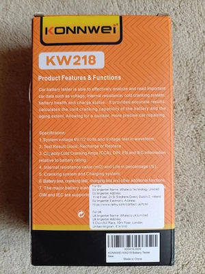 Tester Baterie Auto KONNWEI KW218 - 6/12V, 100-2000CCA, 2-220Ah - NOU, SIGILAT - imagine 6