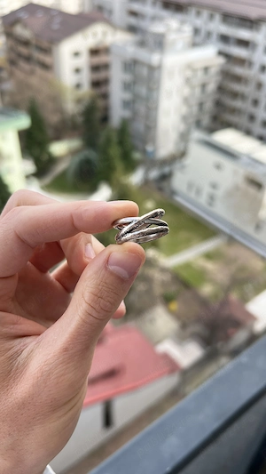 Inel Vintage placat cu argint - Inel argintiu pentru barbati - imagine 2