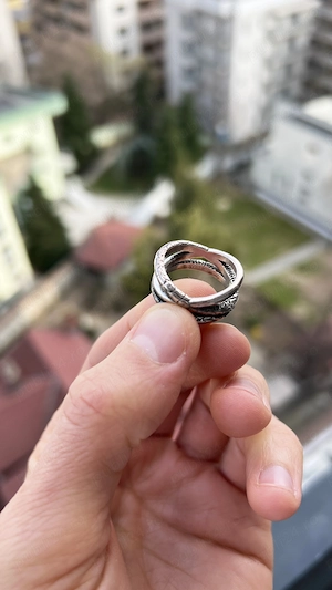 Inel Vintage placat cu argint - Inel argintiu pentru barbati - imagine 3