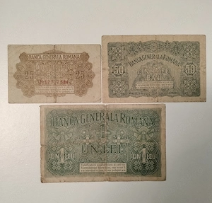 Lot bancnote 25 bani, 50 bani, 1 leu 1917 BGR