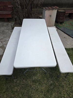 Set masa pliabila 4 persoane din otel 180x70x74 cm doua banci pliabile!