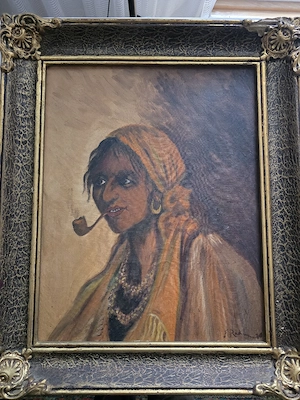 Set 2  tablouri: "Țigan bătrân cu pipă" și "Țigancă cu pipă " - imagine 5