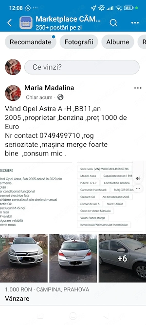 Vând Opel Astra A- H ,2005 benzina,proprietar  - imagine 2