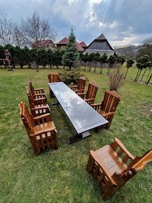 Set Masă Masivă FAG (2.7m) + 8 Scaune Brad   Design Rustic Deosebit