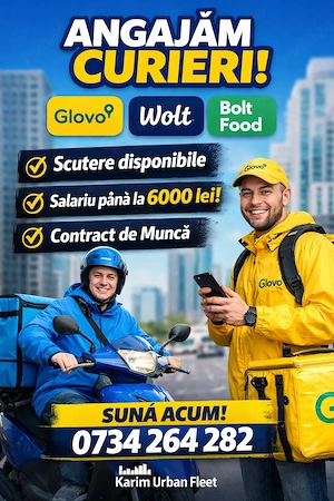 Angajăm curieri livrări mâncare   Glovo   Wolt   Bolt Food   București