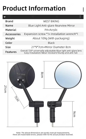 Oglinda anti orbire retrovizoare dop ghidon manson bicicleta mtb cursiera rotativa 360 convexă  - imagine 2