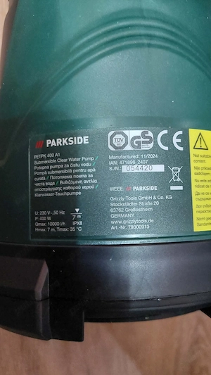 Pompă submersibilă pentru apa curata Parkside,debit 10000 l h, 400 W, Nou!  - imagine 5
