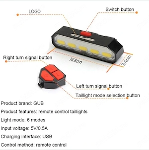 Stop semnalizare wirelees GUB impermeabil usb bicicleta cursiera mtb semnal - imagine 7