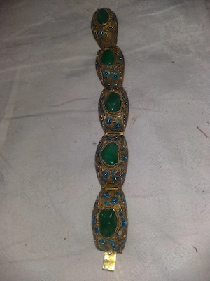 Bratara Veche făcută manual  China Argint Aurit Email Cu Jad Natural 1920 - imagine 2