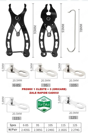 PROMO! Clește + 3 zale eliberare rapidă conectoare lant bicicleta cadou 6 - 12 viteze mtb cursiera