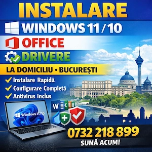  instalare windows 11,10,office la domiciliu   rezolv pe loc 