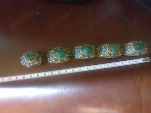 Bratara Veche făcută manual  China Argint Aurit Email Cu Jad Natural 1920 - imagine 4