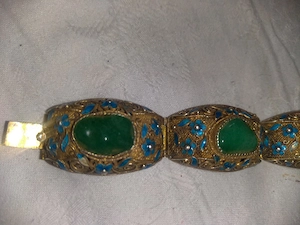 Bratara Veche făcută manual  China Argint Aurit Email Cu Jad Natural 1920 - imagine 3