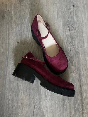 Pantofi bordo cu toc gros - imagine 2