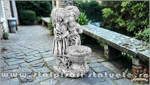 Statuetă copilași cu vază, gri patinat, model S45. - imagine 2