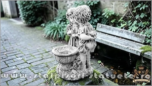 Statuetă copilași cu vază, gri patinat, model S45. - imagine 3