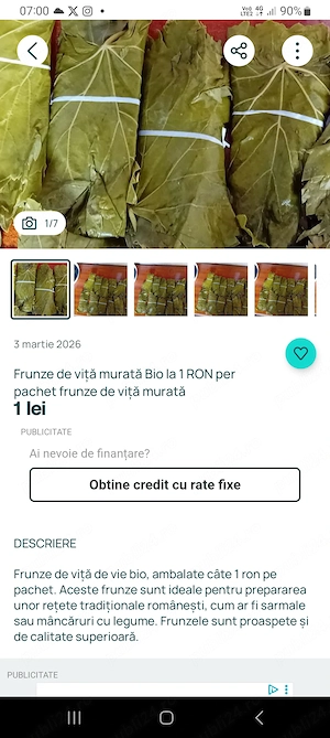 frunzele de viță Bio murată la 1 RON per pachet