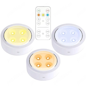 Set de 3 Lampi Led , Fara Fir, Cu Baterii, 3 Culori de Lumina, cu Telecomanda,86 x 86 x32 mm, Alb