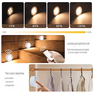 Set de 3 Lampi Led , Fara Fir, Cu Baterii, 3 Culori de Lumina, cu Telecomanda,86 x 86 x32 mm, Alb - imagine 3