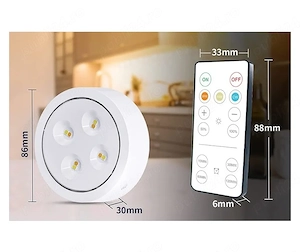 Set de 3 Lampi Led , Fara Fir, Cu Baterii, 3 Culori de Lumina, cu Telecomanda,86 x 86 x32 mm, Alb - imagine 2